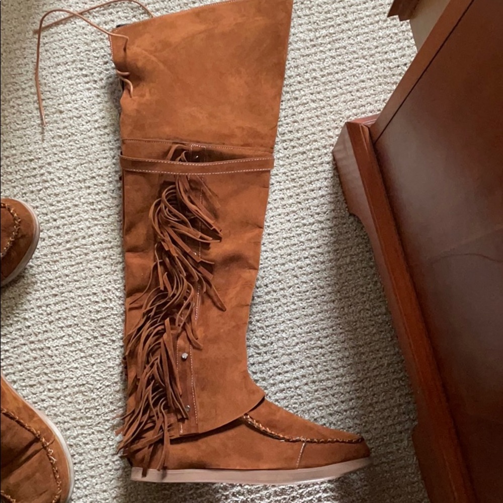 Brown thigh high warm Indian style boots